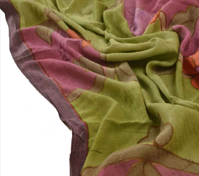 Sanskriti Vintage Dupatta Long Stole Art Silk Green Wrap Hijab Printed Veil Scarves