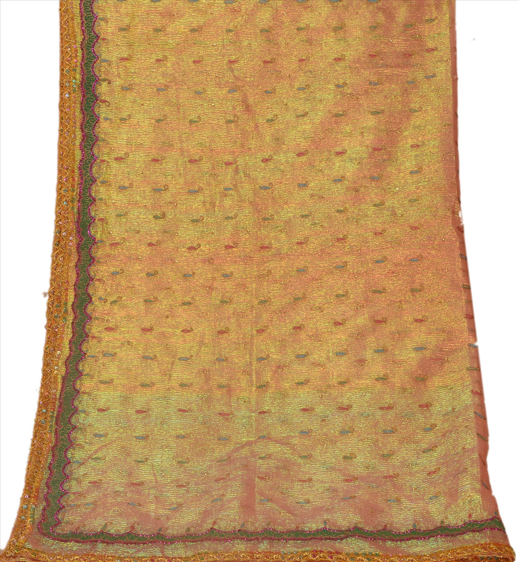 Sanskriti Vintage Dupatta Long Stole Art Silk Pink Scarves Hand Beaded Hijab
