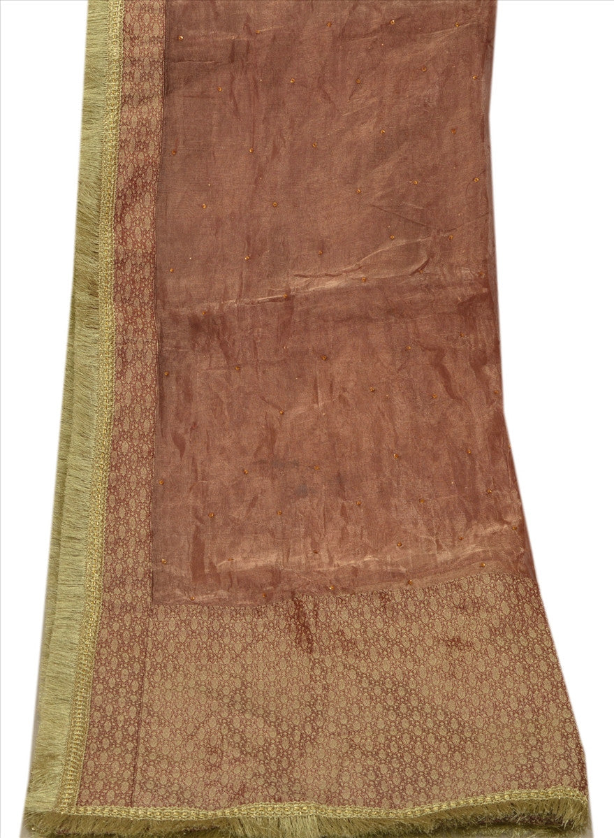 Vintage Dupatta Long Stole Tissue Golden Red Scarves Woven Brocade Wrap Hijab