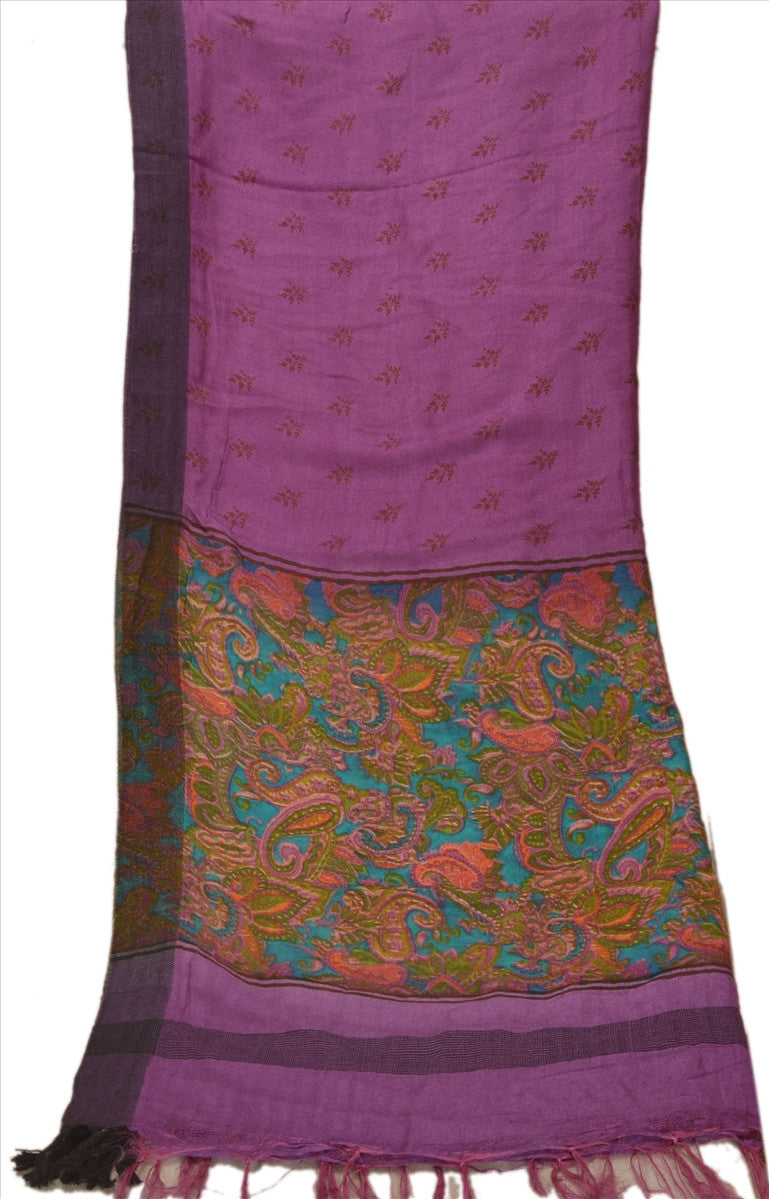 Sanskriti Vintage Dupatta Long Stole Art Silk Purple Hijab Printed Veil Scarves