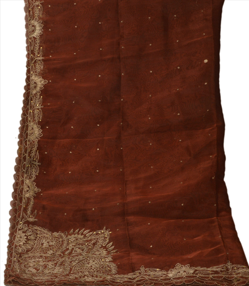 Sanskriti Vintage Dupatta Long Stole Art Silk Maroon Hijab Hand Beaded Wrap Veil
