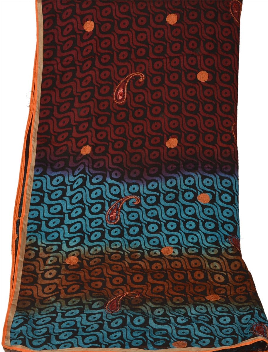 Sanskriti Vintage Dupatta Long Stole Georgette Black Embroidered Woven Scarves