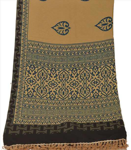 Sanskriti Vintage Dupatta Long Stole Art Silk Cream Wrap Hijab Printed Veil Floral Scarves