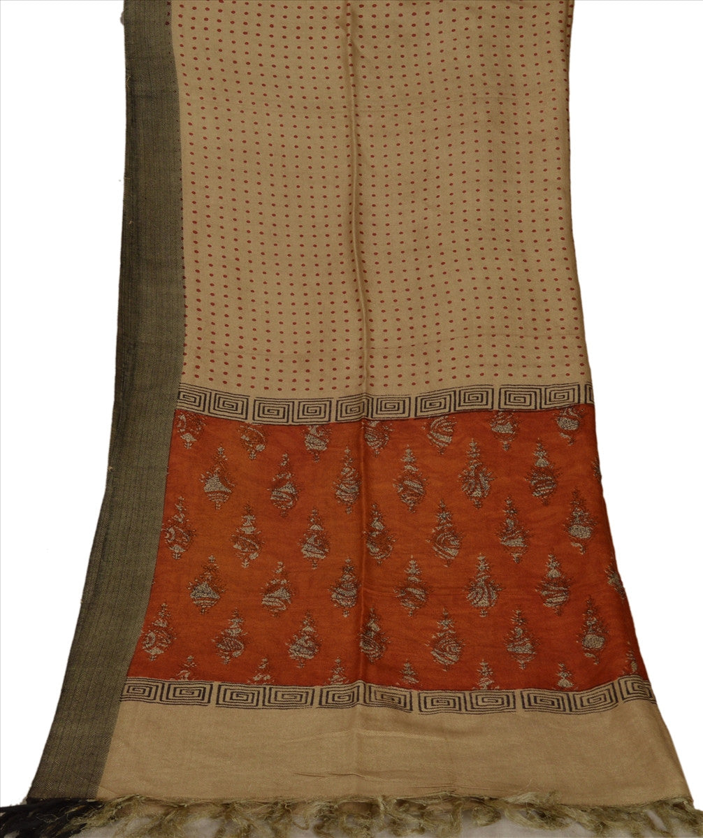 Vintage Dupatta Long Stole Pure Woolen Beige Wrap Hijab Printed Veil Scarves