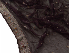 Load image into Gallery viewer, Vintage Dupatta Schal Long Stola Georgette Coffee Brown Hand Beaded Wrap Veil
