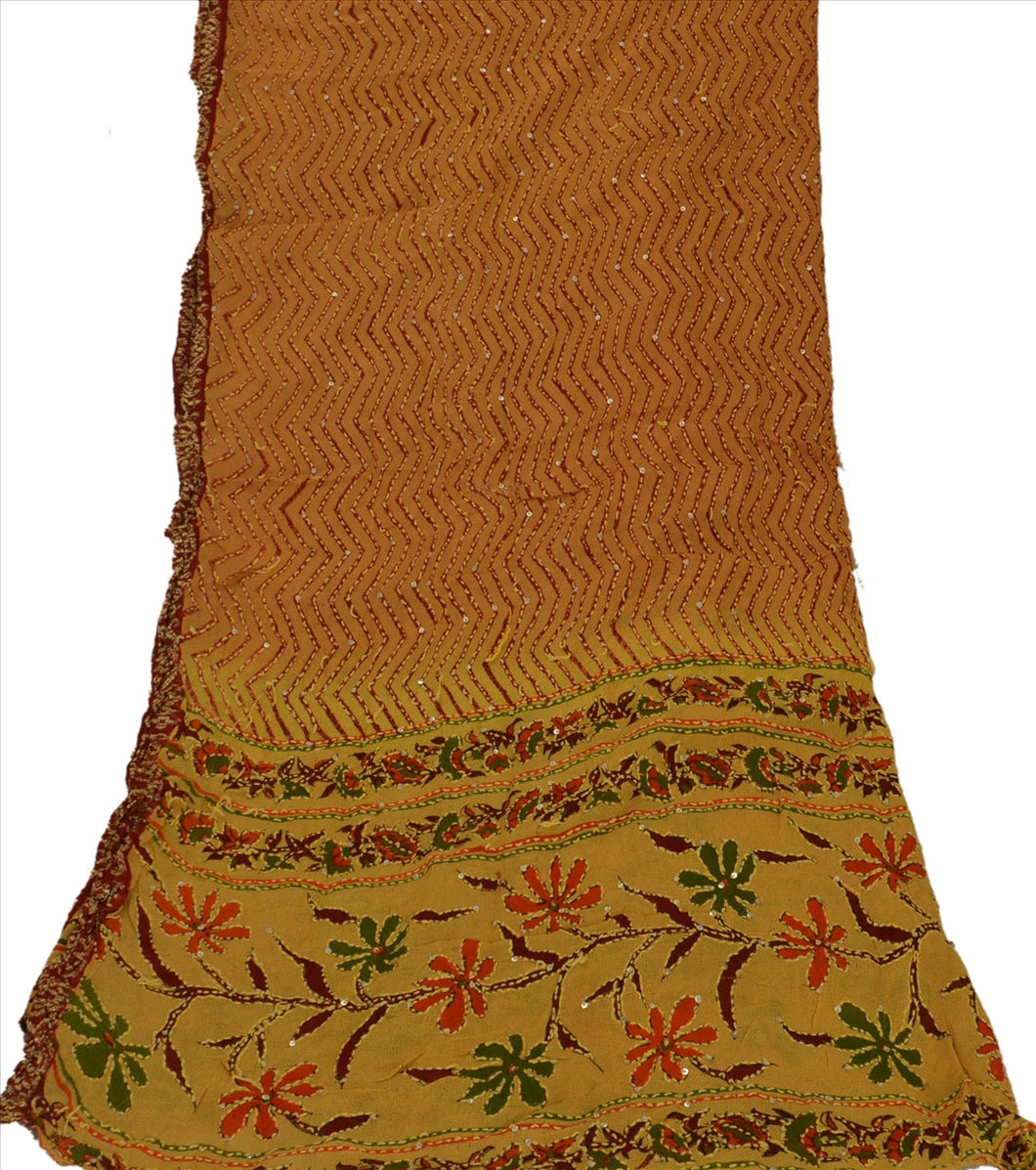 Vintage Dupatta Long Stole Cotton Cream Hand Embroidered Kantha Wrap Veil