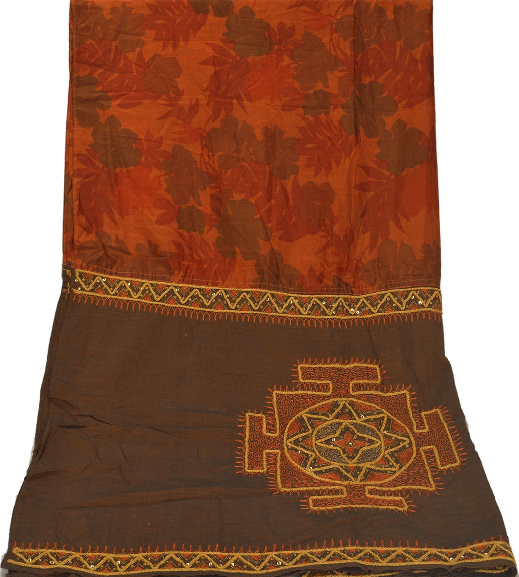 Sanskriti Vintage Dupatta Long Stole Cotton Orange Hand Beaded Wrap Veil