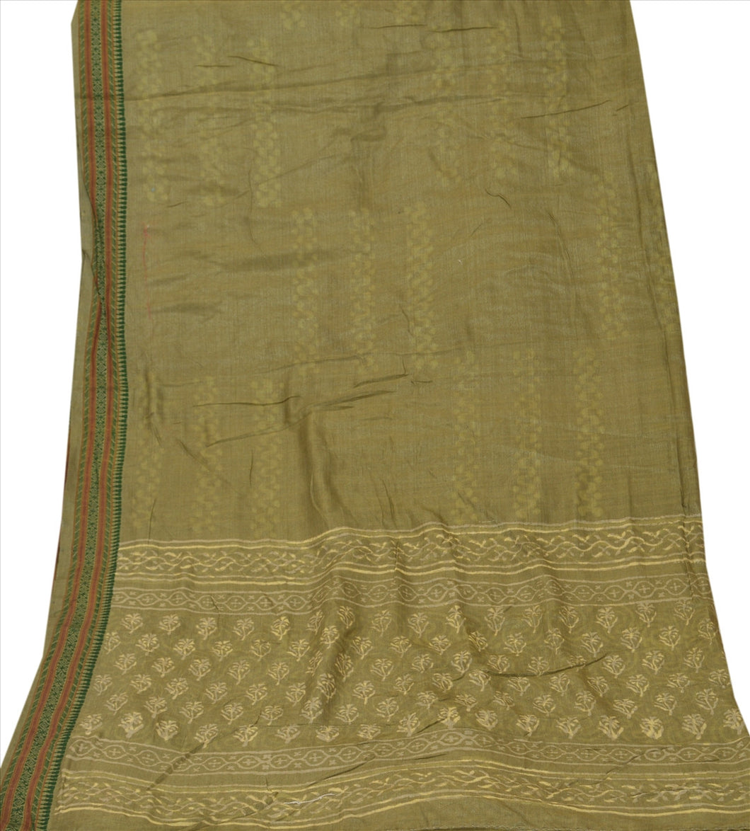 Sanskriti Vintage Dupatta Long Stole Cotton Green Hijab Printed Wrap Veil