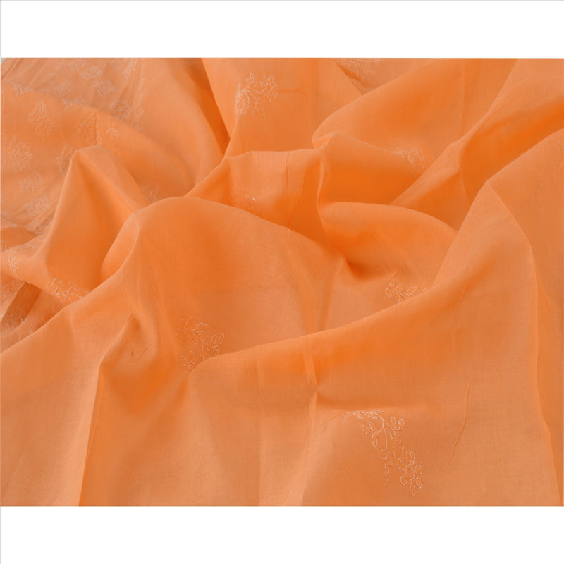 Sanskriti Vintage Dupatta Long Stole Cotton Peach Hand Embroidered Chikankari Wrap Veil