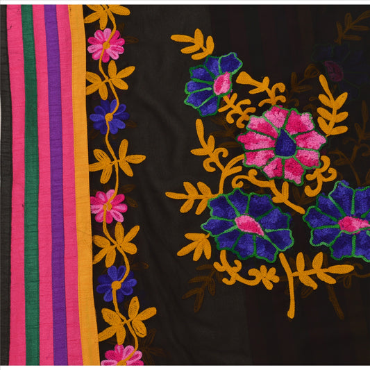 Sanskriti Vintage Dupatta Long Stole Georgette Black Hand Embroidered Aarizama Scarves