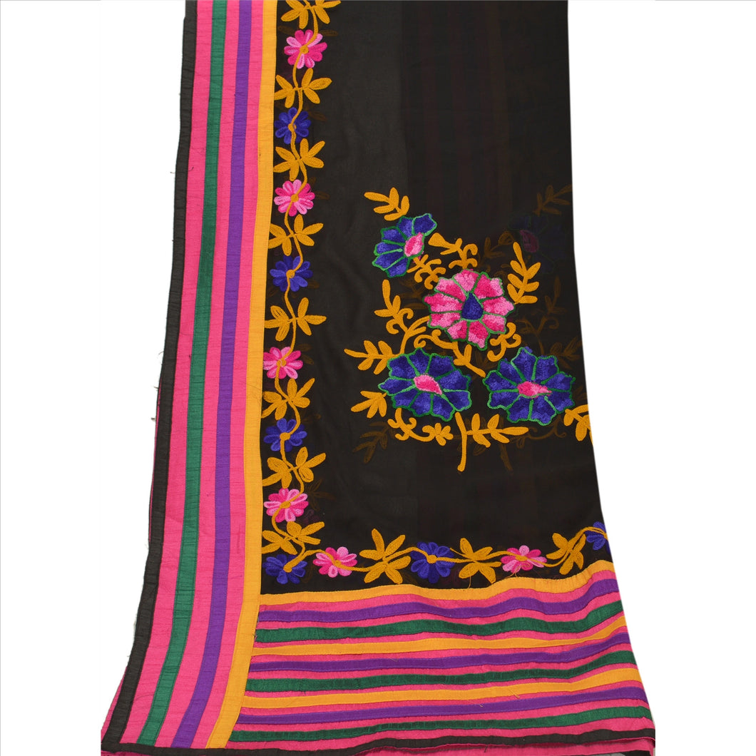 Vintage Dupatta Long Stole Georgette Black Hand Embroidered Aarizama Scarves
