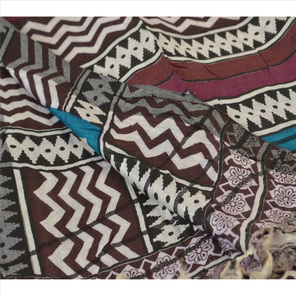 Sanskriti Vintage Dupatta Schal Long Stola Pure Woolen Cream Hijab Printed Veil Scarves