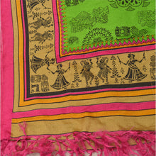 Load image into Gallery viewer, Vintage Dupatta Long Stole Art Silk Green Wrap Hijab Block Printed Veil Scarves
