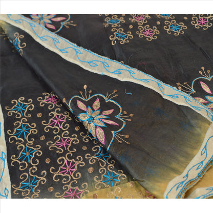 Sanskriti Vintage Dupatta Long Stole Cotton Black Hand Beaded Wrap Veil