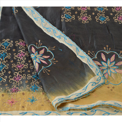 Sanskriti Vintage Dupatta Long Stole Cotton Black Hand Beaded Wrap Veil