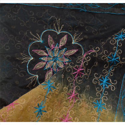 Sanskriti Vintage Dupatta Long Stole Cotton Black Hand Beaded Wrap Veil