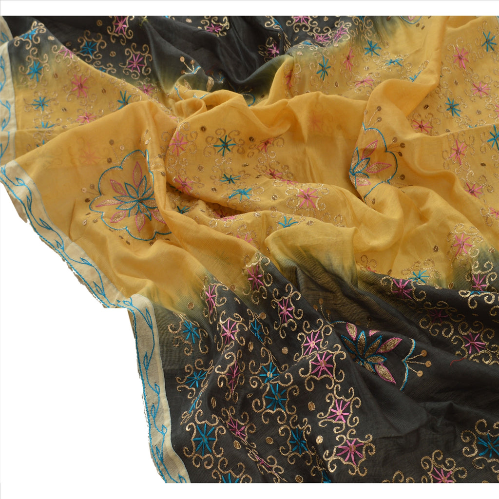 Sanskriti Vintage Dupatta Long Stole Cotton Black Hand Beaded Wrap Veil