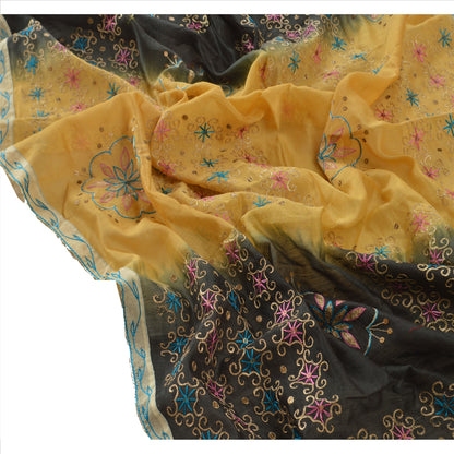 Sanskriti Vintage Dupatta Long Stole Cotton Black Hand Beaded Wrap Veil