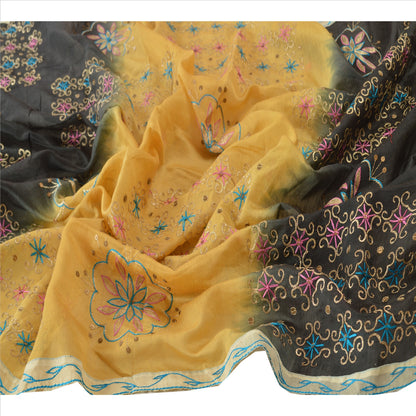 Sanskriti Vintage Dupatta Long Stole Cotton Black Hand Beaded Wrap Veil