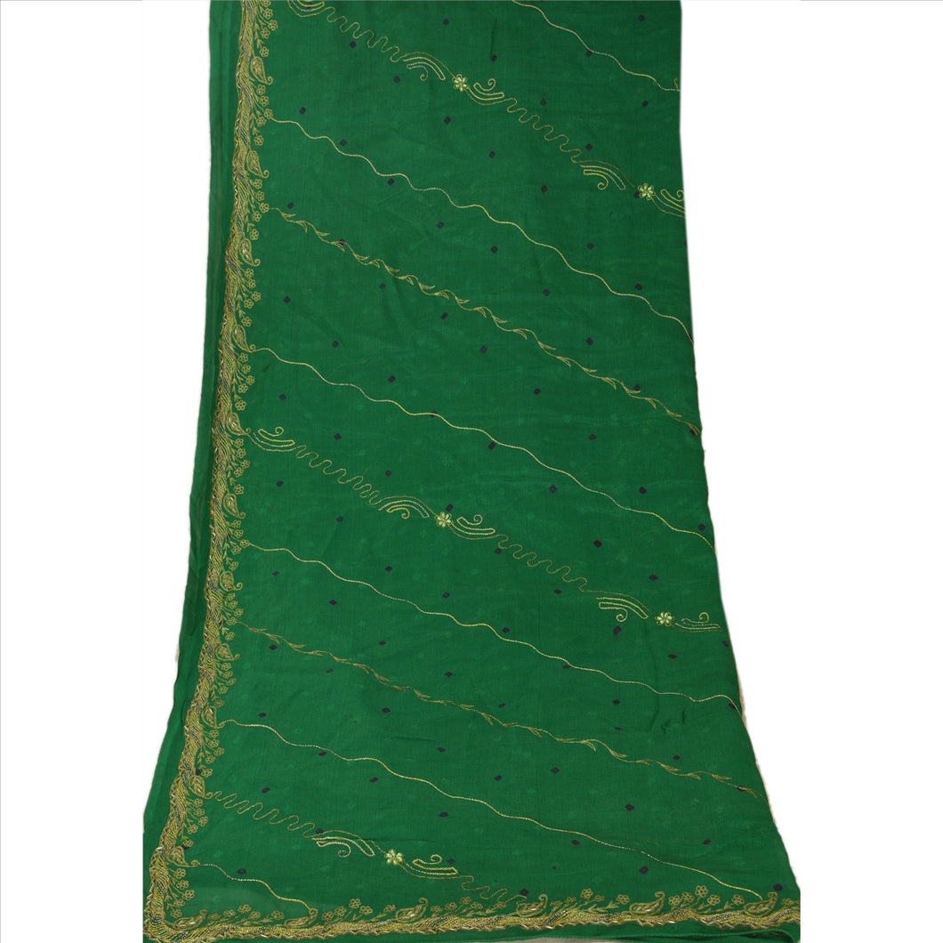Vintage Dupatta Schal Long Stola Georgette Green Hand Beaded Bandhani Wrap Veil