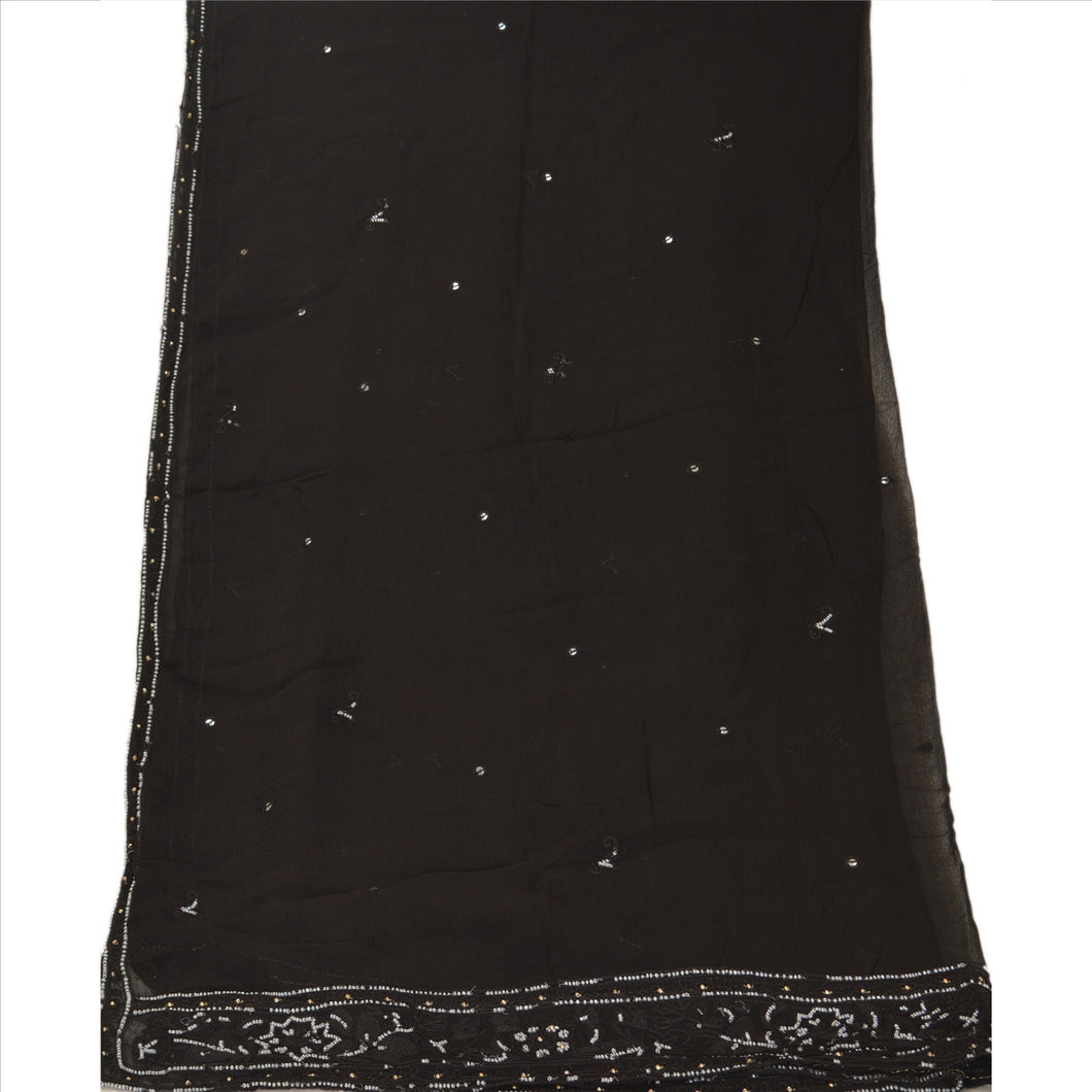 Sanskriti Vintage Dupatta Long Stole Georgette Black Hijab Hand Beaded Wrap Veil
