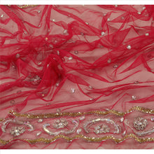 Load image into Gallery viewer, Sanskriti Vintage Dupatta Long Stole Net Mesh Pink Hand Beaded Wrap Veil
