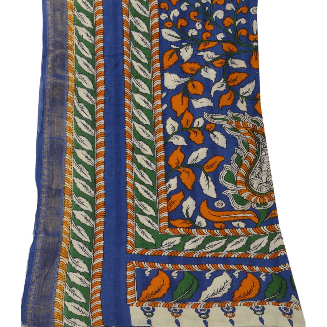 Sanskriti Vintage Dupatta Long Stole Cotton Blue Hijab Printed Wrap Veil