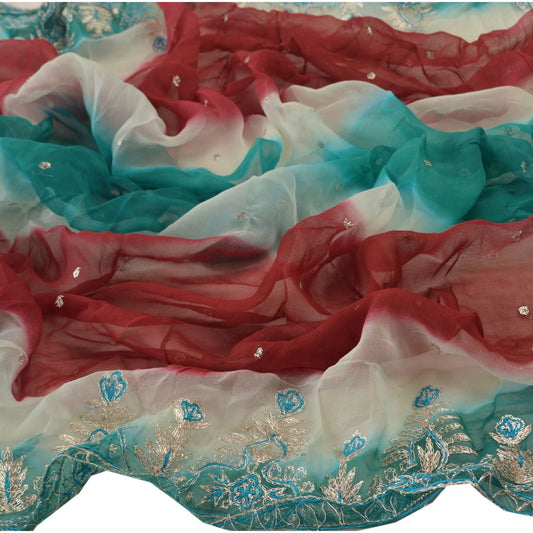 Sanskriti Vintage Dupatta Schal Long Stola Georgette Multi Color Hand Embroidered Scarves