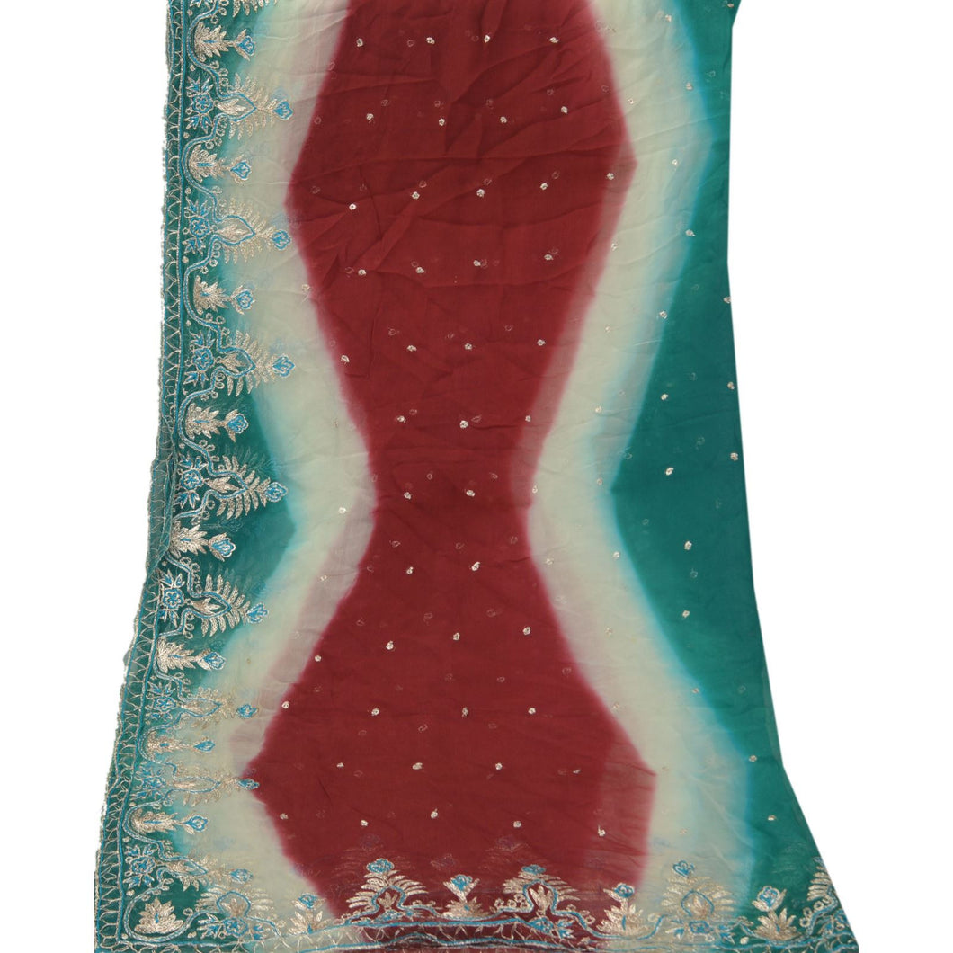 Vintage Dupatta Schal Long Stola Georgette Multi Color Hand Embroidered Scarves