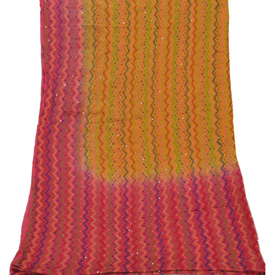 Vintage Dupatta Schal Long Stola Georgette Hand Embroidered Kantha Wrap Veil