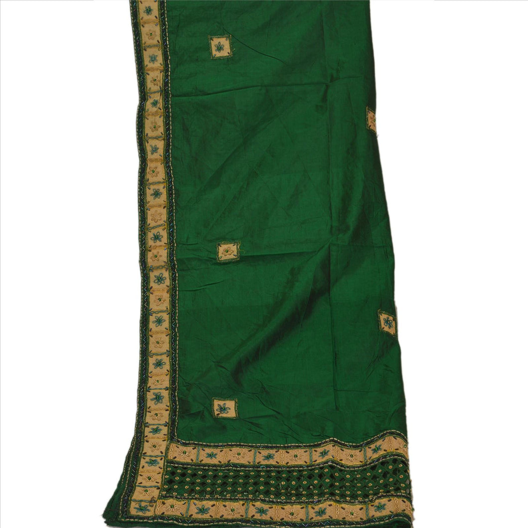Sanskriti Vintage Dupatta Long Stole Art Silk Green Wrap Veil Hand Beaded Hijab