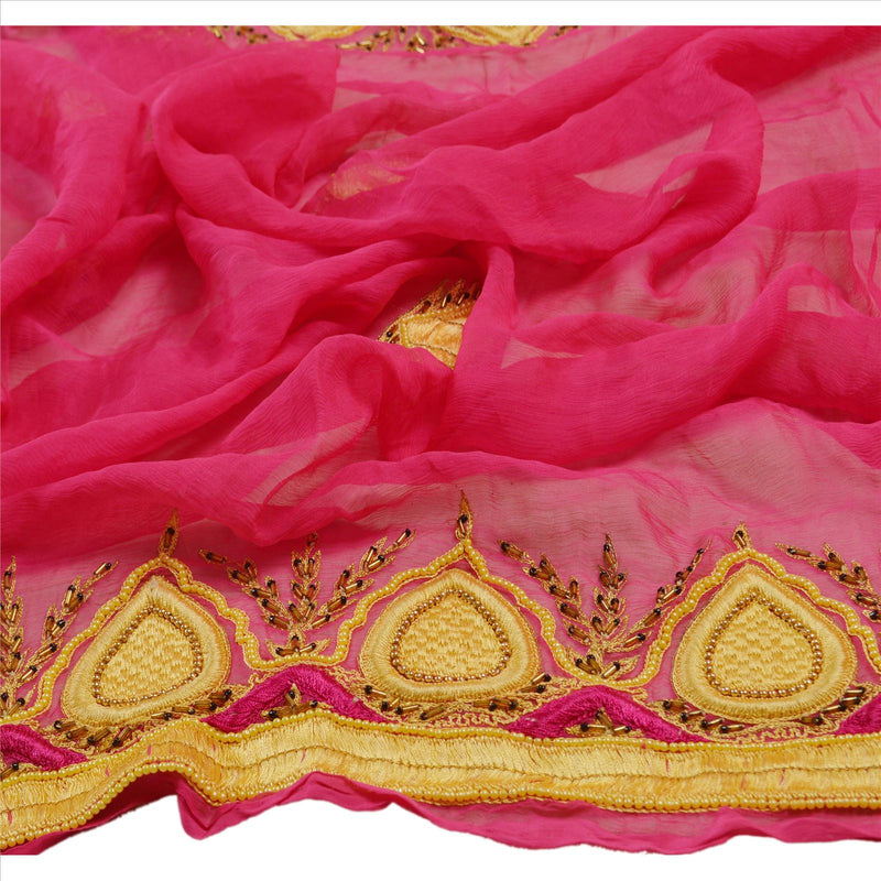 Sanskriti Vintage Dupatta Long Stole Chiffon Silk Pink Hand Beaded Wrap Hijab