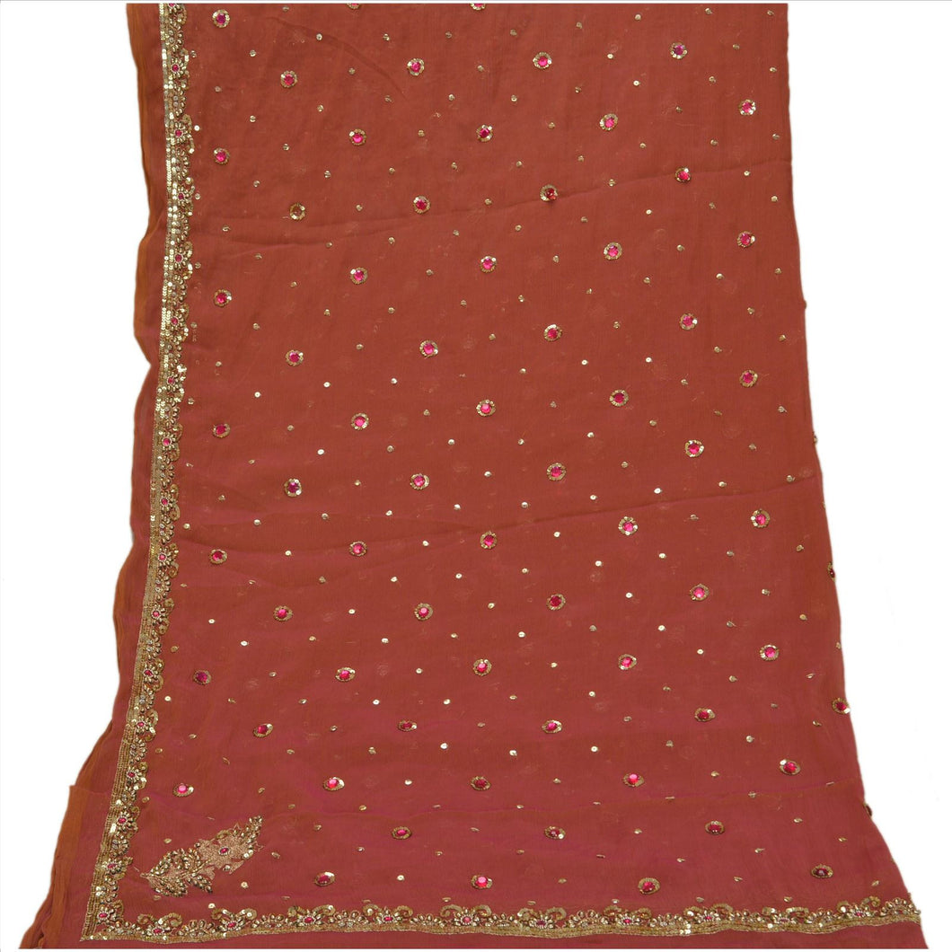 Sanskriti Vintage Dupatta Long Stole Chiffon Silk Peach Hand Beaded Wrap Hijab
