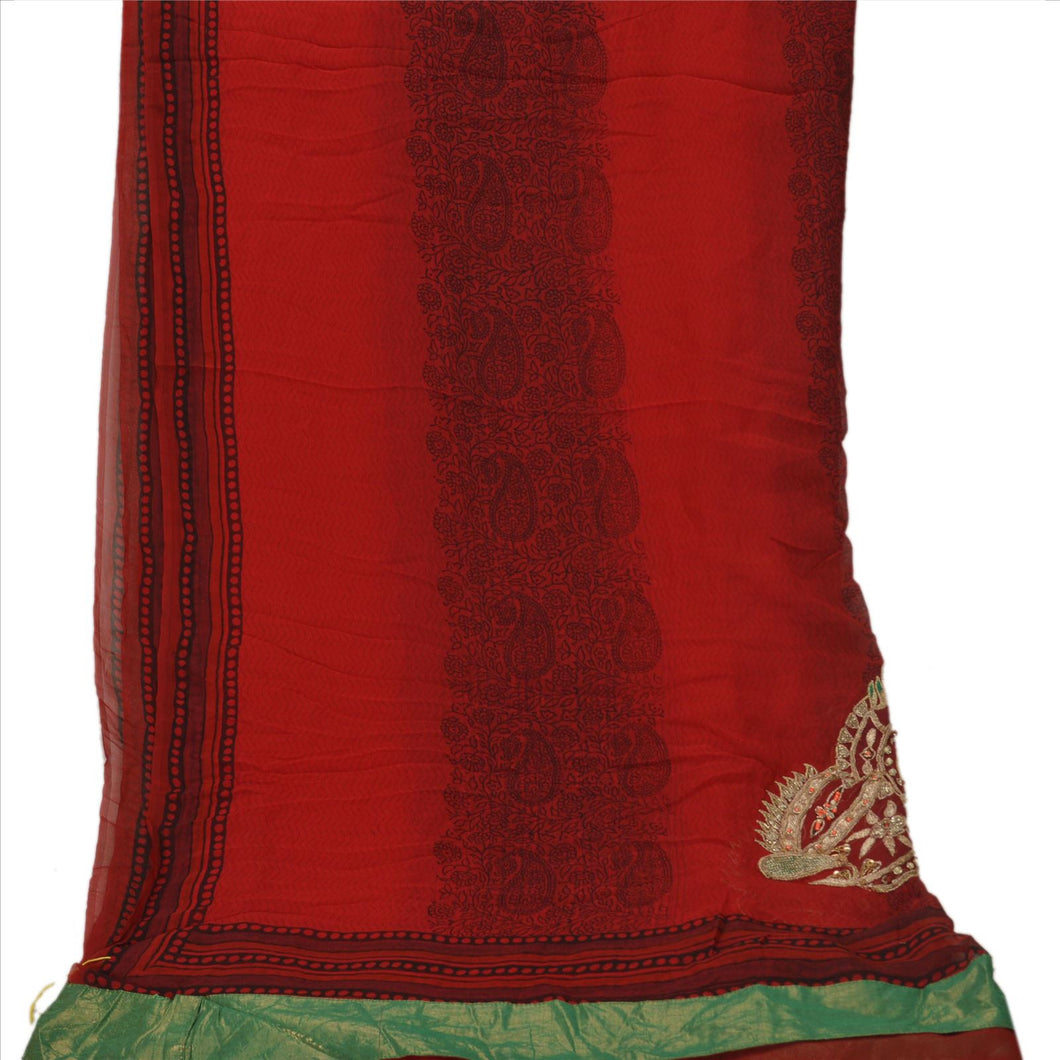 Sanskriti Vintage Dupatta Long Stole Georgette Maroon Hijab Hand Beaded Scarves