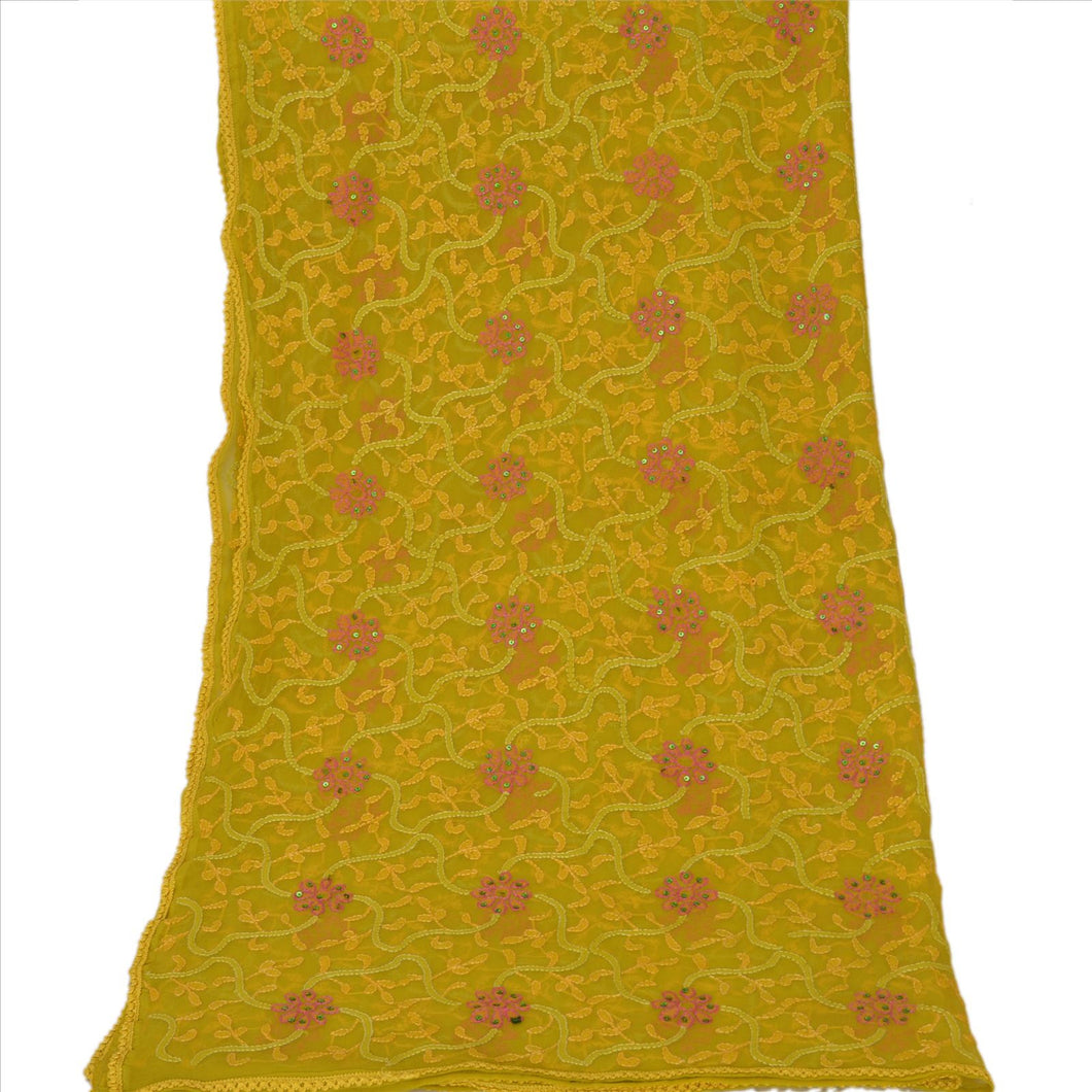 Vintage Dupatta Long Stole Georgette Green Hand Beaded Chikankari Wrap Hijab
