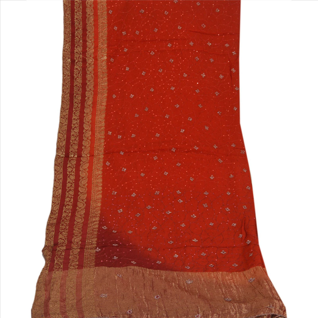 Vintage Dupatta Long Stole Cotton Red Wrap Veil Hand Beaded Woven Scarves