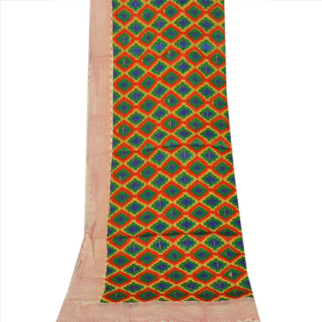 Sanskriti Vintage Dupatta Long Stole Cotton Yellow Shawl Embroidered Scarves
