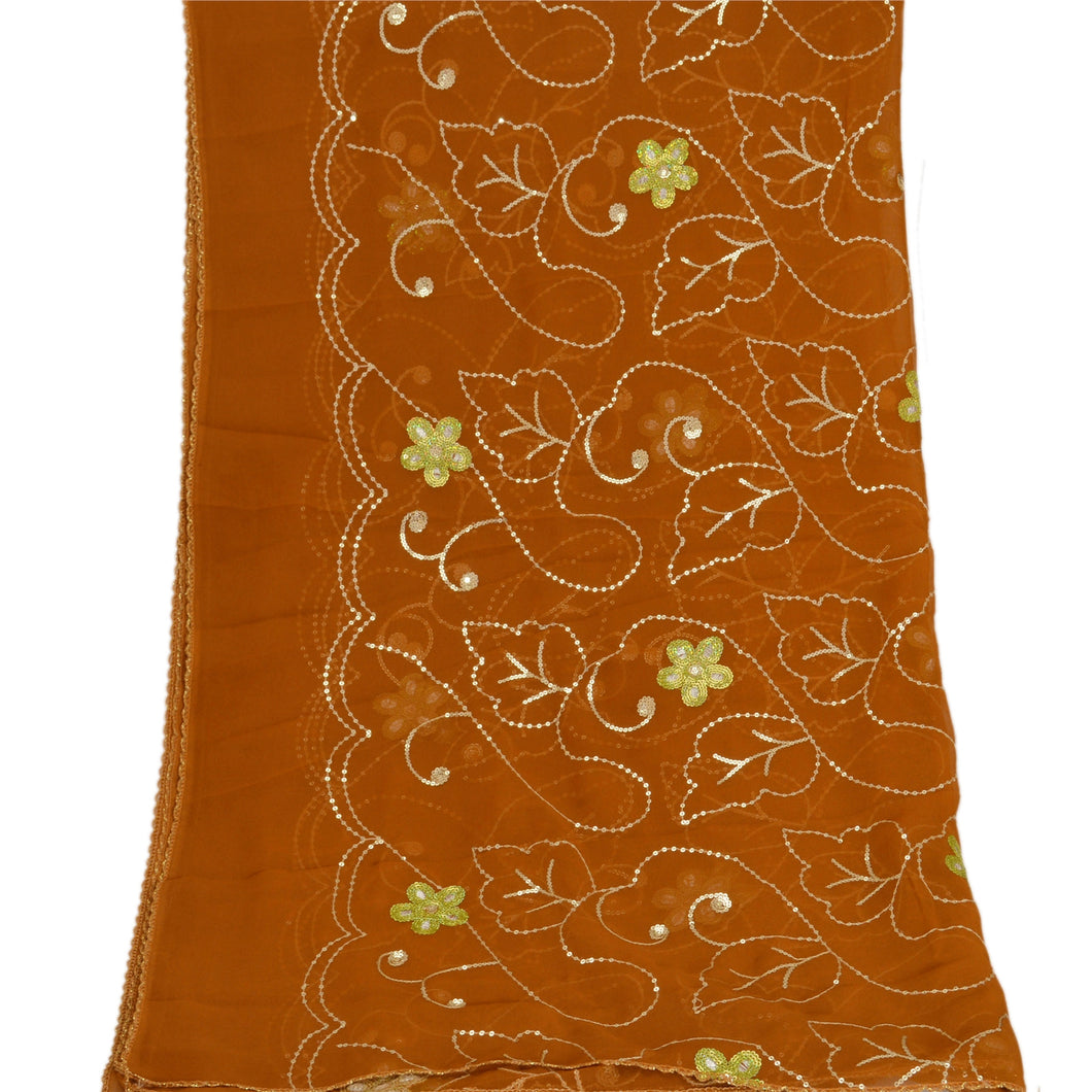 Sanskriti Vintage Dupatta Long Stole Georgette Brown Hijab Embroidered Scarves