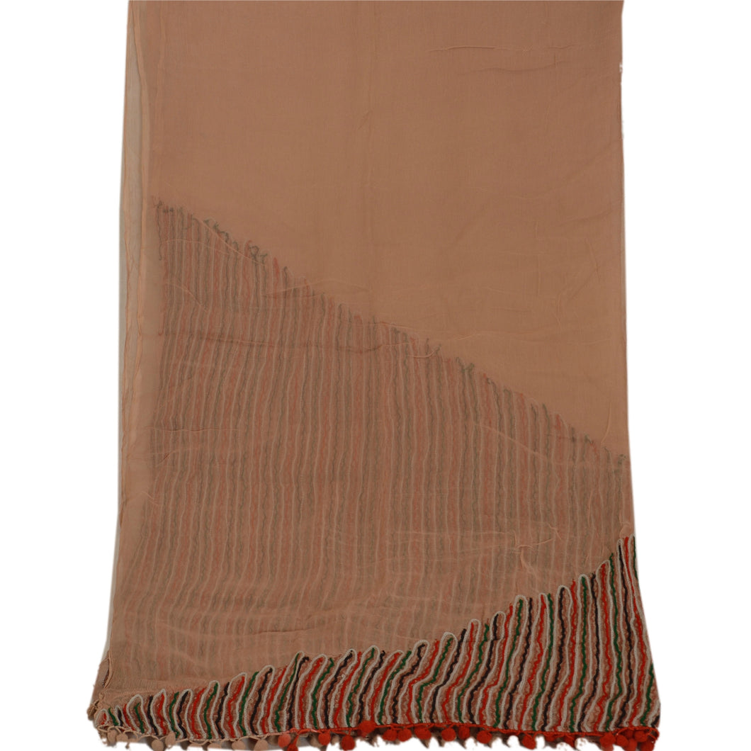 Vintage Dupatta Long Stole Chiffon Silk Brown Hand Embroidered Wrap Scarves