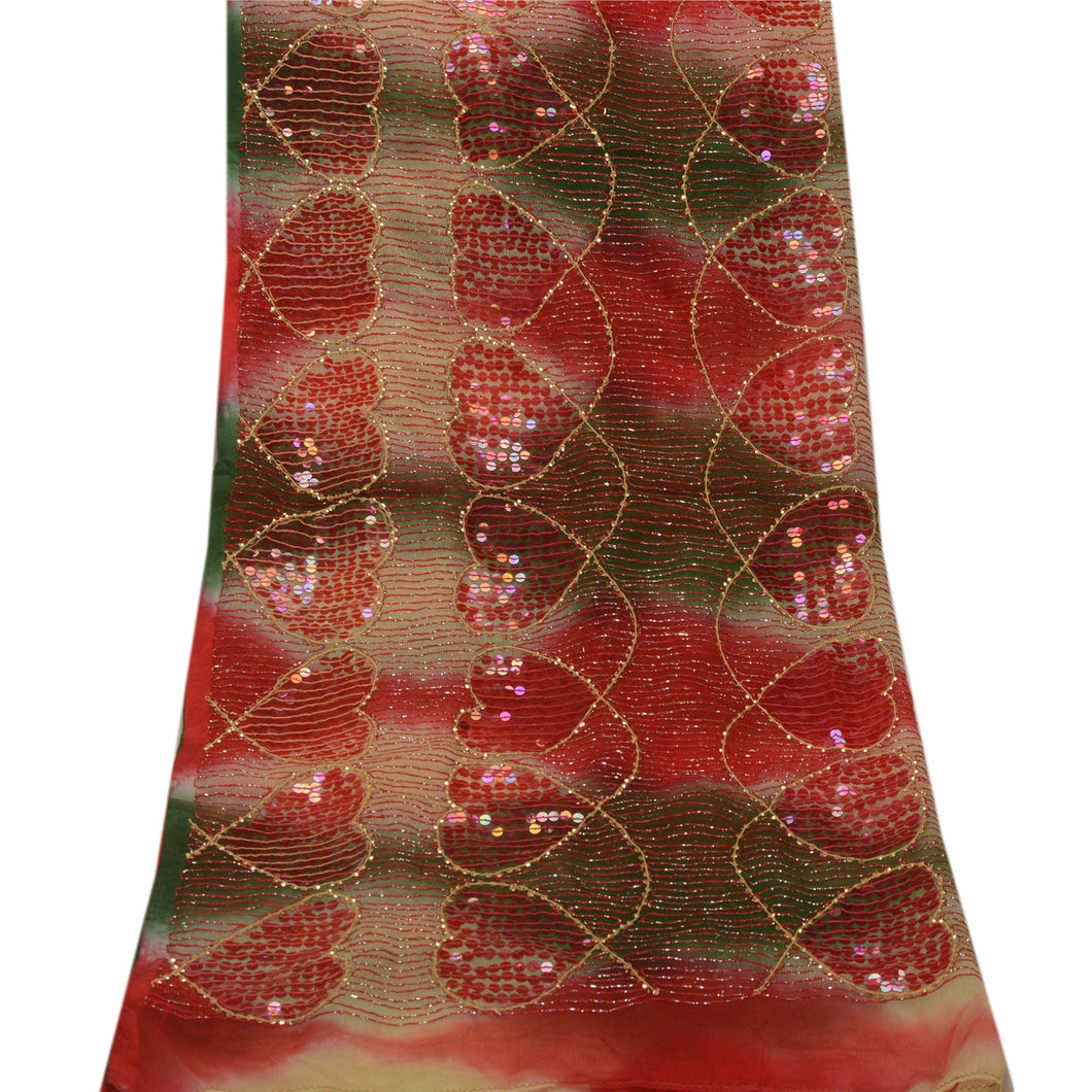 Sanskriti Vintage Dupatta Long Stole Art Silk Multi Color Hand Beaded Wrap Veil