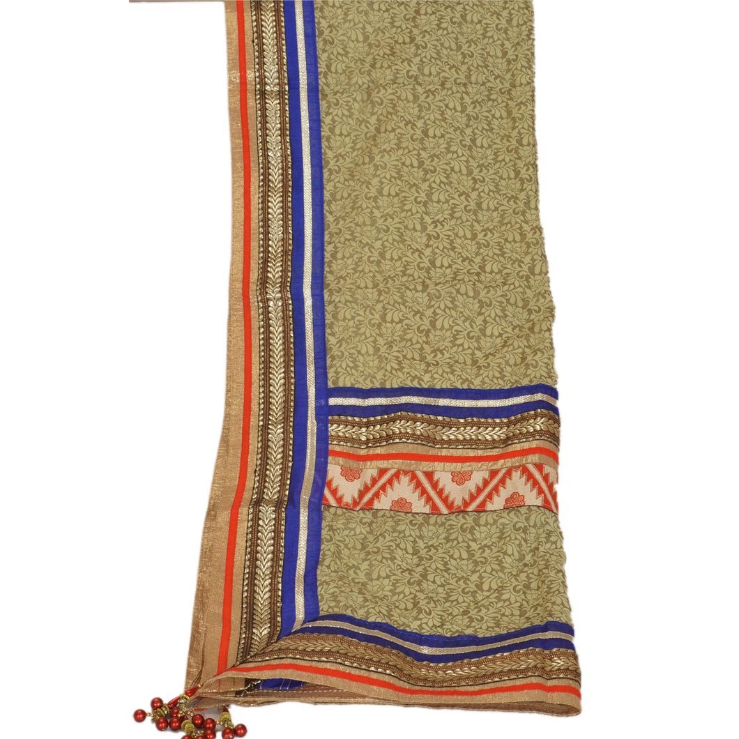 Sanskriti Vintage Dupatta Long Stole Art Silk Green Embroidered Wrap Veil