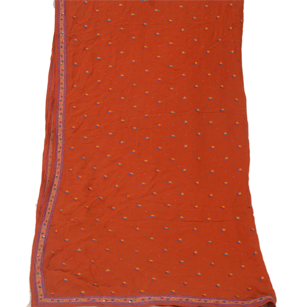 Sanskriti Vintage Dupatta Long Stole Georgette Orange Veil Hand Beaded Scarves