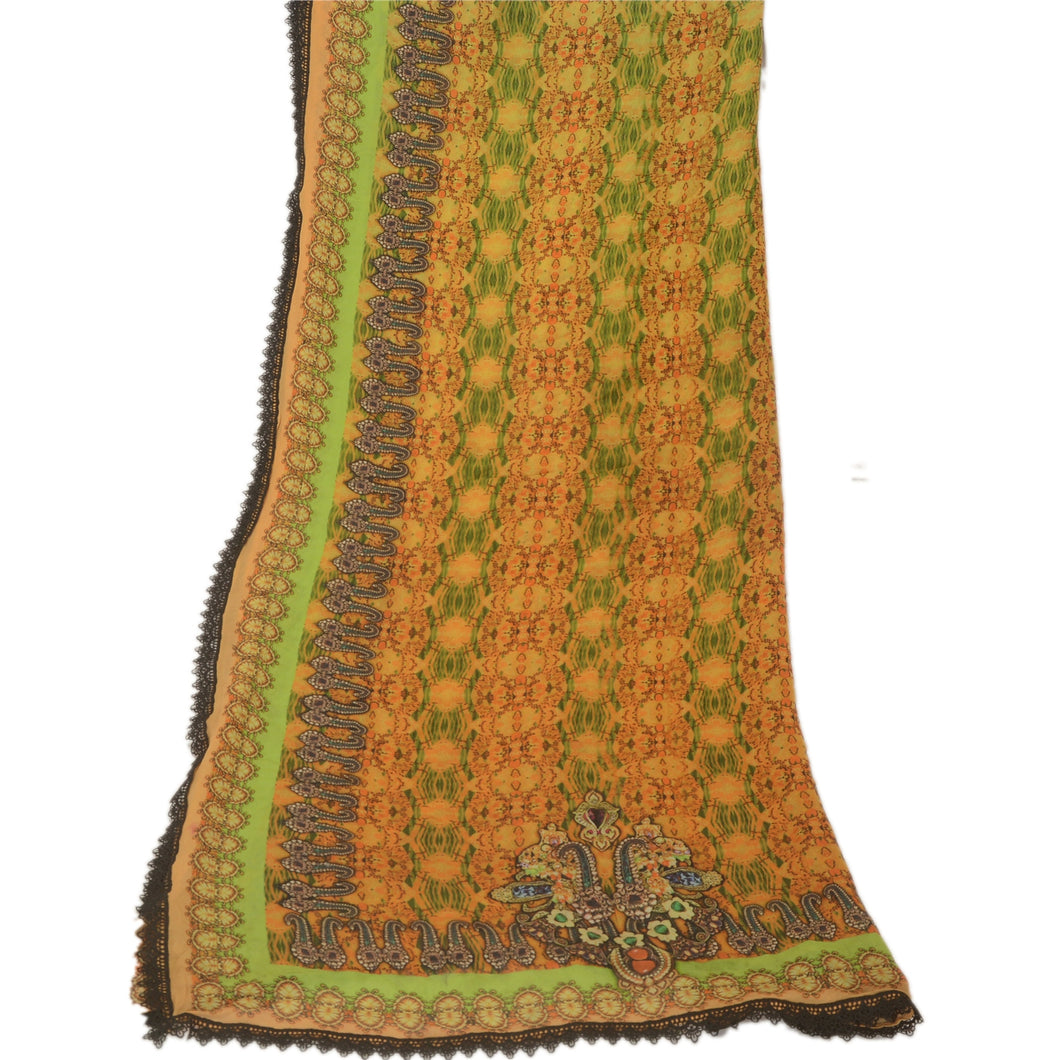 Sanskriti Vintage Dupatta Long Stole Georgette Yellow Digital Printed Wrap Veil