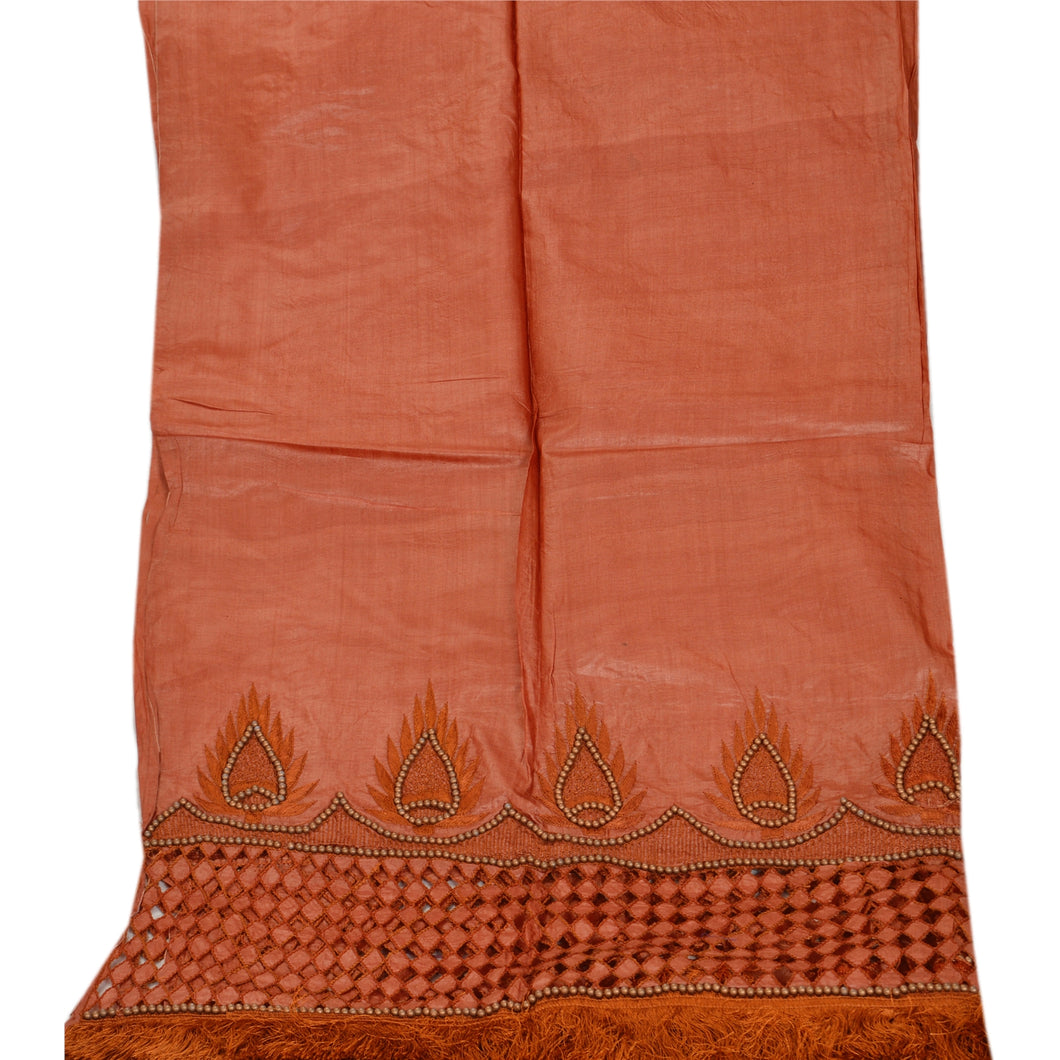 Vintage Dupatta Long Stole Pure Silk Peach Wrap Veil Hand Beaded Shawl Scarves