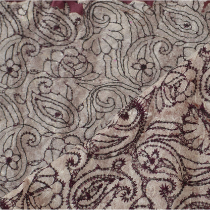 Sanskriti Vintage Dupatta Long Stole Art Silk Purple Wrap Veil Embroidered Shawl Scarves