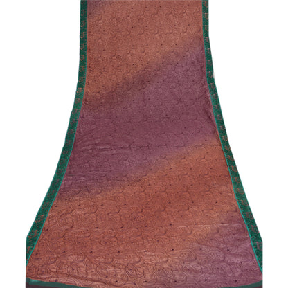 Sanskriti Vintage Dupatta Long Stole Art Silk Purple Wrap Veil Embroidered Shawl Scarves