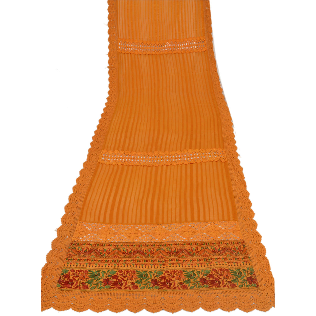 Sanskriti Vintage Dupatta Long Stole Georgette Yellow Veil Embroidered Scarves