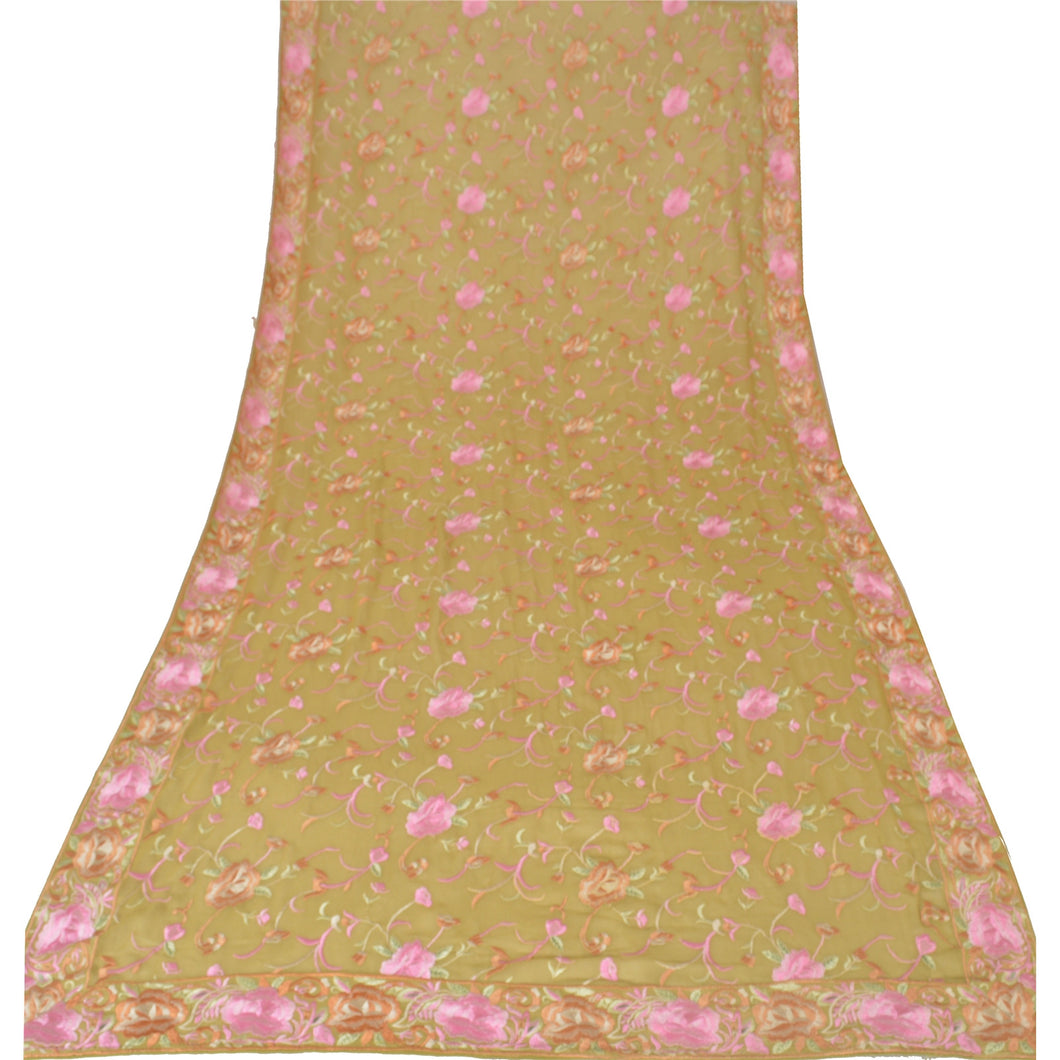 Vintage Dupatta Long Stole Georgette Green Wrap Veil Embroidered Shawl Scarves