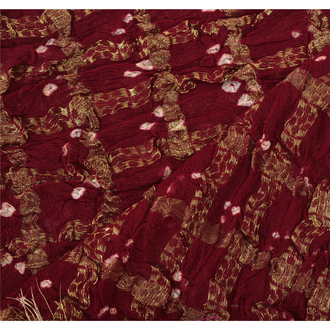 Vintage Dupatta Long Stole Cotton Dark Red Hijab Woven Bandhani Wrap Shawl