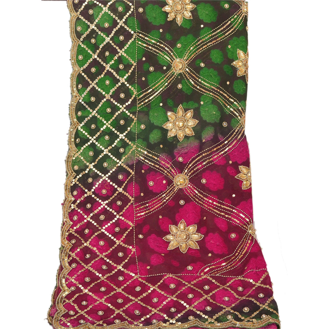 Sanskriti Vintage Dupatta Long Stole Georgette Pink Hand Beaded Woven Scarves